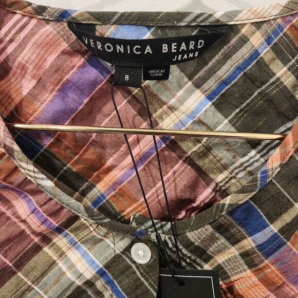 Veronica Beard peplum cotton pink plaid blouse size 8 - Picture 7 of 7